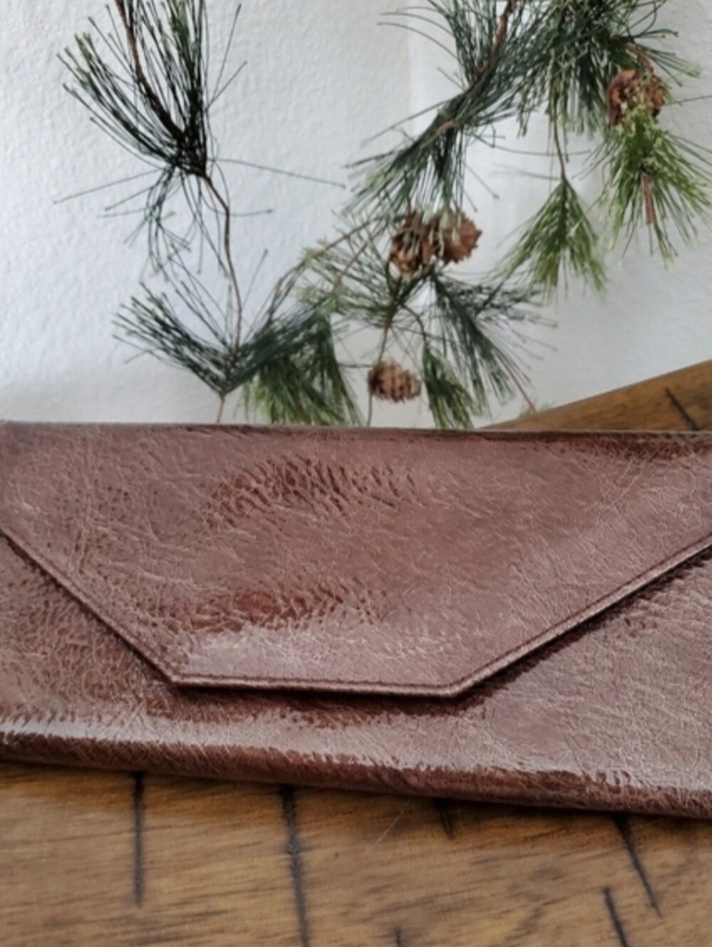 Bronze Envelope Wallet Clutch Crinkle Foil Fall Autumn Evening Bag